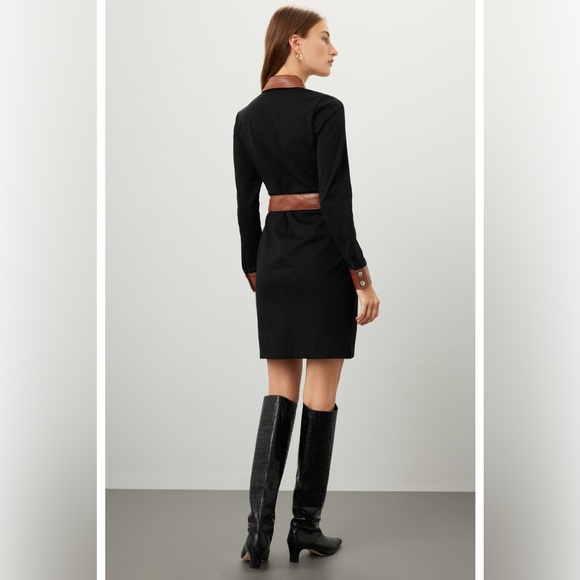 DEREK LAM 10 CROSBY Black Jayda Mixed-Media Dress🔥 - Picture 3 of 16